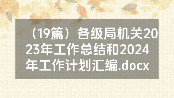 （19篇）各级局机关2023年工作总结和2024年工作计划汇编.docx