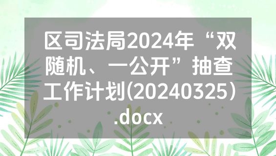 区司法局2024年“双随机、一公开”抽查工作计划(20240325）.docx