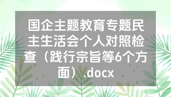 国企主题教育专题民主生活会个人对照检查（践行宗旨等6个方面）.docx