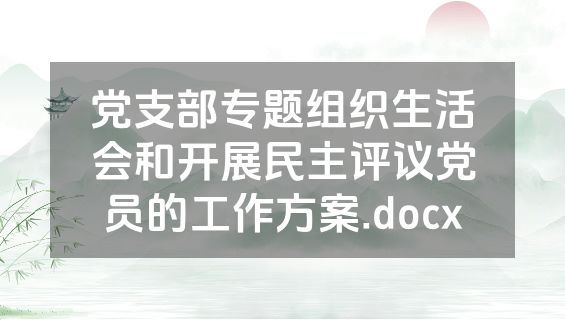 党支部专题组织生活会和开展民主评议党员的工作方案.docx