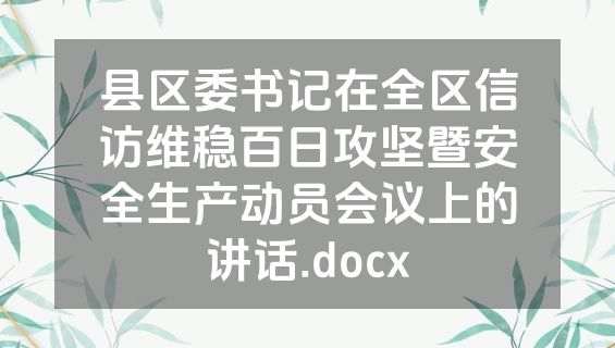 县区委书记在全区信访维稳百日攻坚暨安全生产动员会议上的讲话.docx