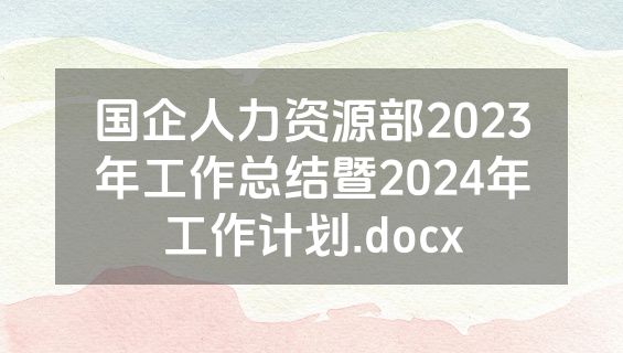 国企人力资源部2023年工作总结暨2024年工作计划.docx