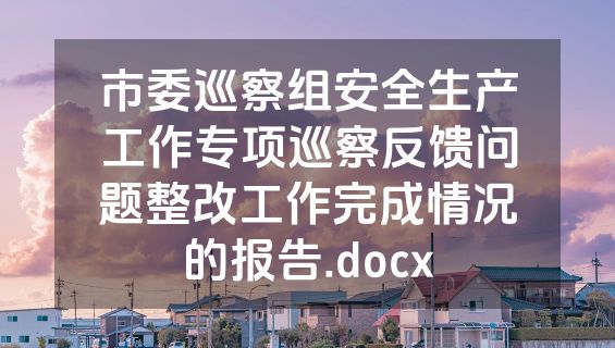 市委巡察组安全生产工作专项巡察反馈问题整改工作完成情况的报告.docx