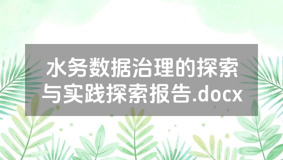 水务数据治理的探索与实践探索报告.docx