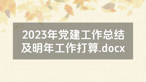 2023年党建工作总结及明年工作打算.docx