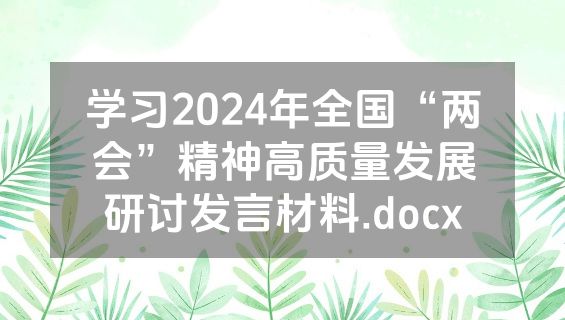 学习2024年全国“两会”精神高质量发展研讨发言材料.docx