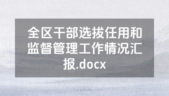 全区干部选拔任用和监督管理工作情况汇报.docx