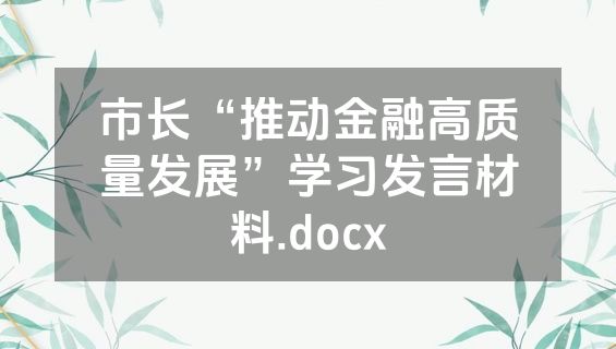 市长“推动金融高质量发展”学习发言材料.docx