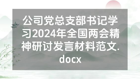 公司党总支部书记学习2024年全国两会精神研讨发言材料范文.docx
