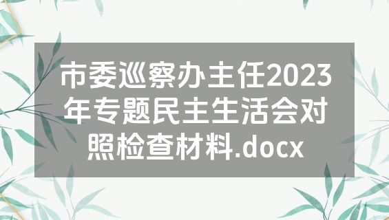 市委巡察办主任2023年专题民主生活会对照检查材料.docx