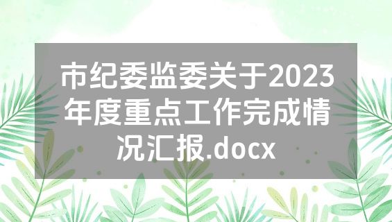 市纪委监委关于2023年度重点工作完成情况汇报.docx