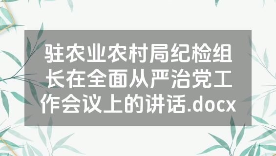 驻农业农村局纪检组长在全面从严治党工作会议上的讲话.docx