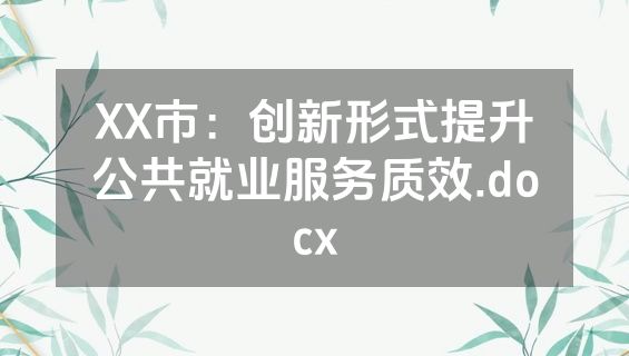 XX市：创新形式提升公共就业服务质效.docx
