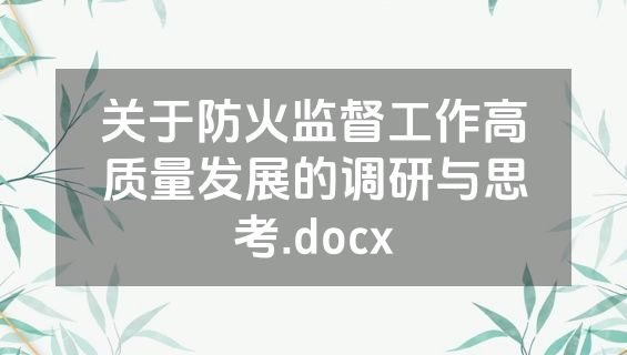 关于防火监督工作高质量发展的调研与思考.docx