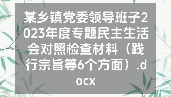 某乡镇党委领导班子2023年度专题民主生活会对照检查材料（践行宗旨等6个方面）.docx