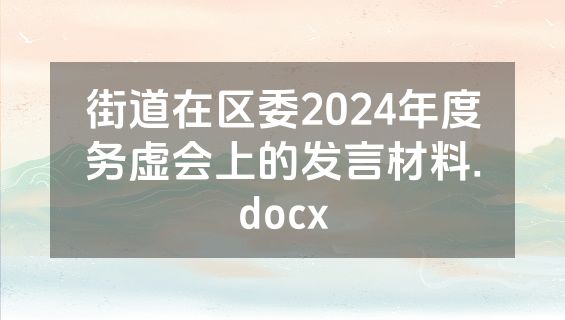 街道在区委2024年度务虚会上的发言材料.docx
