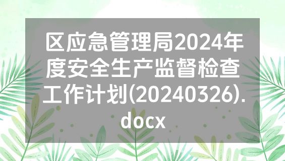 区应急管理局2024年度安全生产监督检查工作计划(20240326).docx