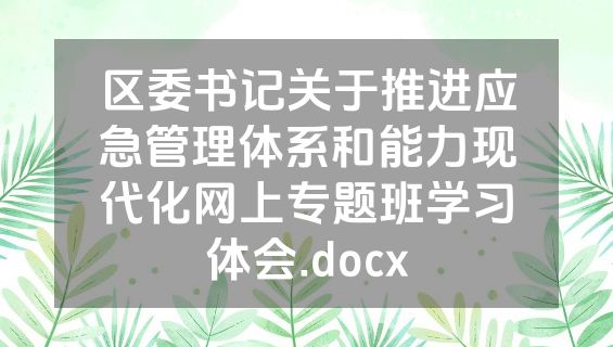 区委书记关于推进应急管理体系和能力现代化网上专题班学习体会.docx