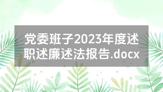 党委班子2023年度述职述廉述法报告.docx