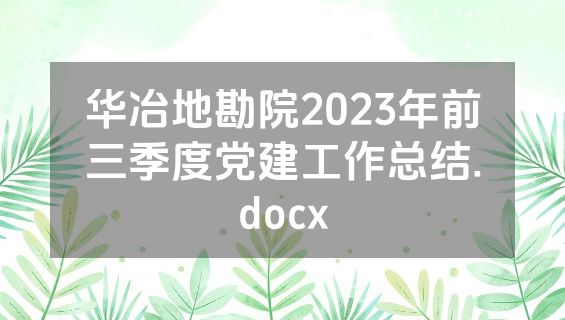 华冶地勘院2023年前三季度党建工作总结.docx
