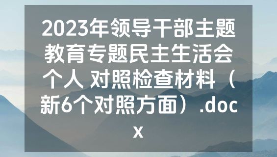 2023年领导干部主题教育专题民主生活会个人 对照检查材料（新6个对照方面）.docx
