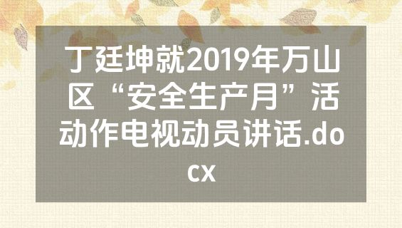 丁廷坤就2019年万山区“安全生产月”活动作电视动员讲话.docx
