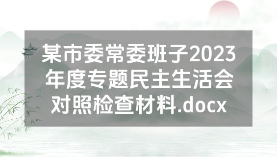 某市委常委班子2023年度专题民主生活会对照检查材料.docx