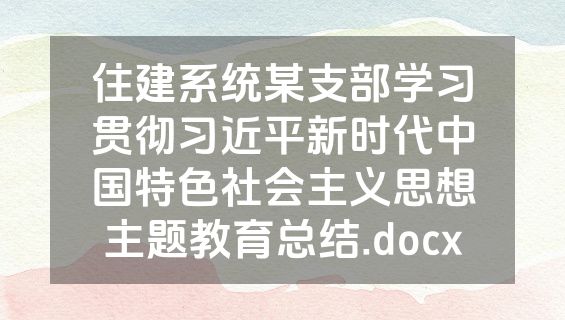 住建系统某支部学习贯彻习近平新时代中国特色社会主义思想主题教育总结.docx