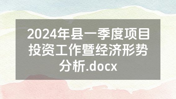 2024年县一季度项目投资工作暨经济形势分析.docx