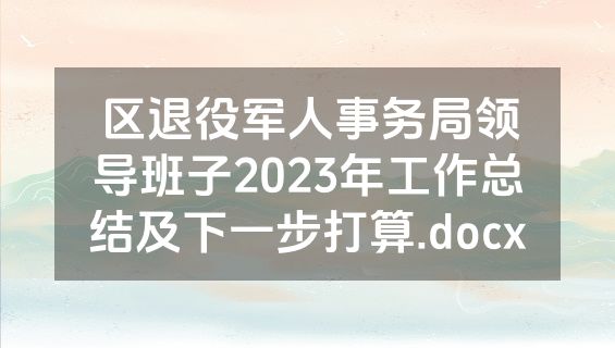 区退役军人事务局领导班子2023年工作总结及下一步打算.docx