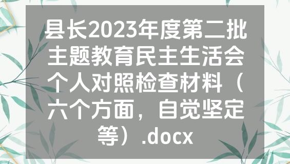 县长2023年度第二批主题教育民主生活会个人对照检查材料（六个方面，自觉坚定等）.docx