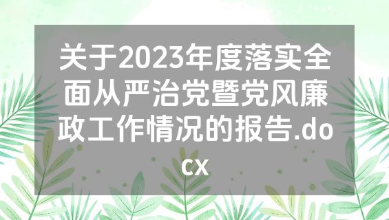 关于2023年度落实全面从严治党暨党风廉政工作情况的报告.docx