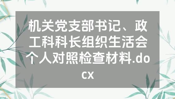 机关党支部书记、政工科科长组织生活会个人对照检查材料.docx