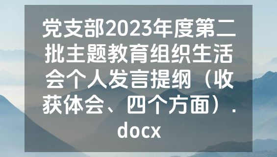 党支部2023年度第二批主题教育组织生活会个人发言提纲（收获体会、四个方面）.docx