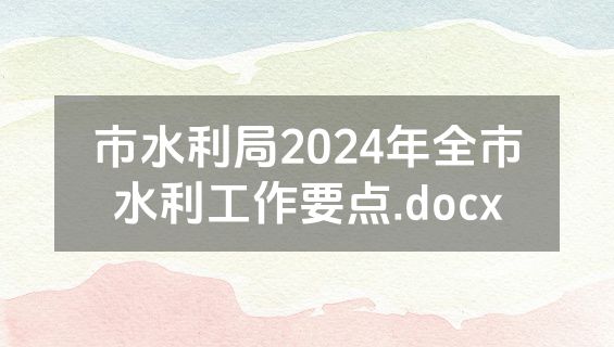市水利局2024年全市水利工作要点.docx