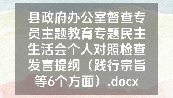 县政府办公室督查专员主题教育专题民主生活会个人对照检查发言提纲（践行宗旨等6个方面）.docx