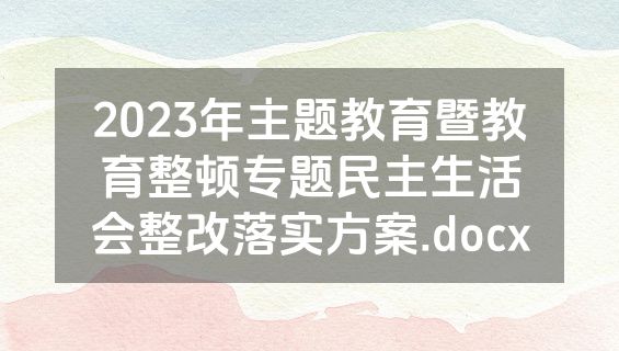 2023年主题教育暨教育整顿专题民主生活会整改落实方案.docx