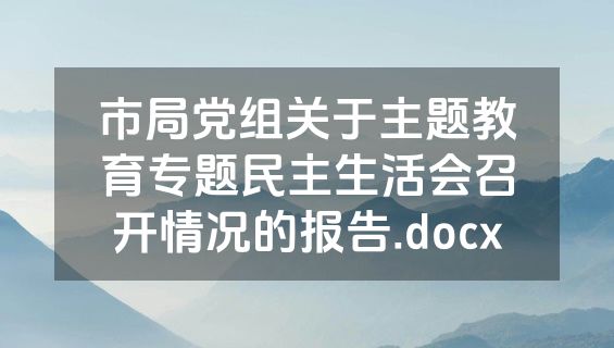 市局党组关于主题教育专题民主生活会召开情况的报告.docx