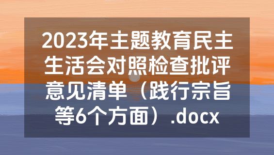 2023年主题教育民主生活会对照检查批评意见清单（践行宗旨等6个方面）.docx