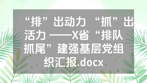 “排”出动力 “抓”出活力 ——X省“排队抓尾”建强基层党组织汇报.docx