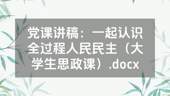 党课讲稿：一起认识全过程人民民主（大学生思政课）.docx