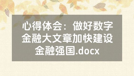 心得体会：做好数字金融大文章加快建设金融强国.docx