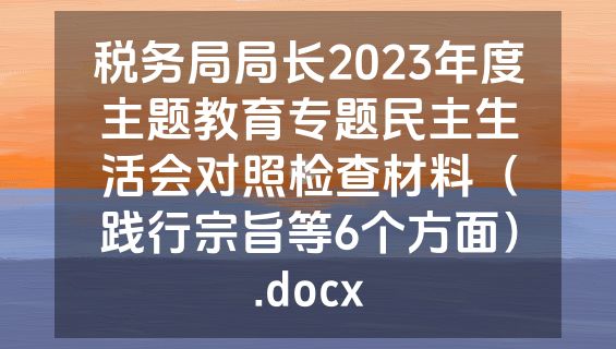 税务局局长2023年度主题教育专题民主生活会对照检查材料（践行宗旨等6个方面）.docx