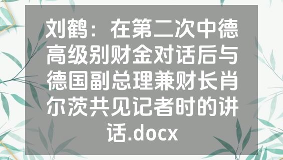 刘鹤：在第二次中德高级别财金对话后与德国副总理兼财长肖尔茨共见记者时的讲话.docx