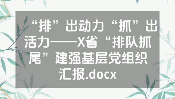 “排”出动力“抓”出活力——X省“排队抓尾”建强基层党组织汇报.docx