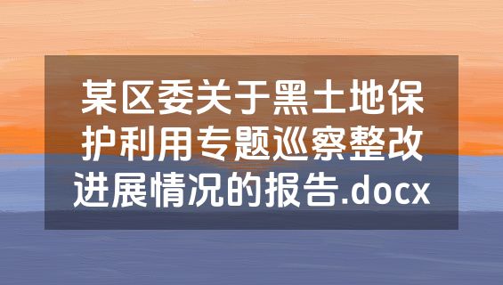 某区委关于黑土地保护利用专题巡察整改进展情况的报告.docx