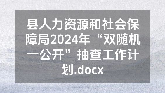 县人力资源和社会保障局2024年“双随机一公开”抽查工作计划.docx
