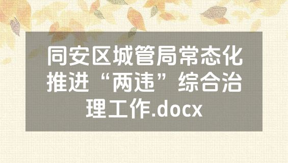 同安区城管局常态化推进“两违”综合治理工作.docx