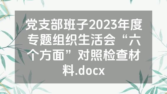 党支部班子2023年度专题组织生活会“六个方面”对照检查材料.docx
