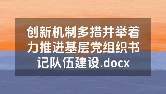 创新机制多措并举着力推进基层党组织书记队伍建设.docx